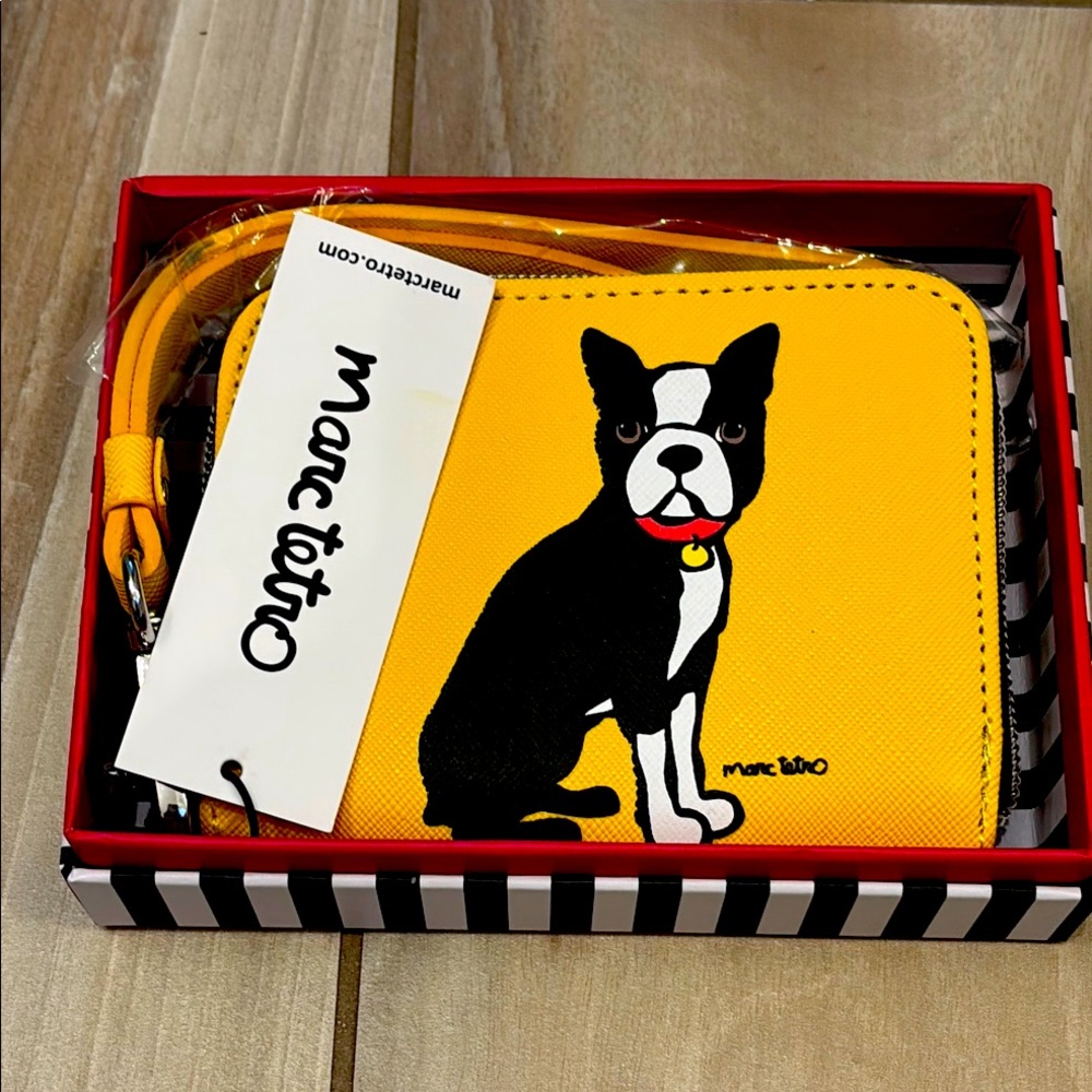 NIB Marc Tetro Yellow Boston Terrier Wallet Wristlet